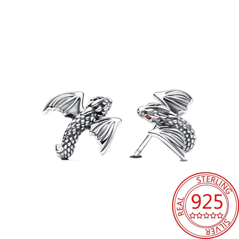 925 Silver Red Eye Zircon Dragon Earrings