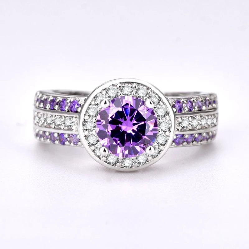 Garilina Purple Austrian Crystals Silver Ring Women's Anniversary Wedding Gift