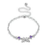 Garilina Inlaid Purple CZ Silver Anklet AB2050