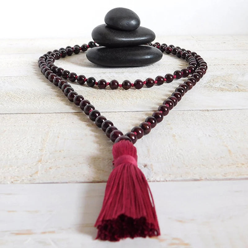 Garnet Beaded Bracelet Jade Jewelry Amulets Rosary Gemstones Men 108 Necklace