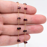 Garnet Chip Bead Chain, 18K Plated Brass, Garnet Stone Beaded Chain (#LK-511)