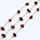 Garnet Chip Bead Chain, 18K Plated Brass, Garnet Stone Beaded Chain (#LK-511)