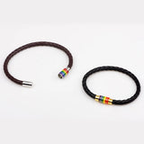 Gay Pride Hand Leather Bracelet Bangle LGBT Rainbow Magnet