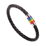 Gay Pride Hand Leather Bracelet Bangle LGBT Rainbow Magnet