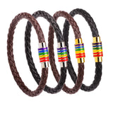 Gay Pride Hand Leather Bracelet Bangle LGBT Rainbow Magnet