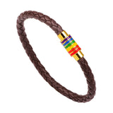 Gay Pride Hand Leather Bracelet Bangle LGBT Rainbow Magnet