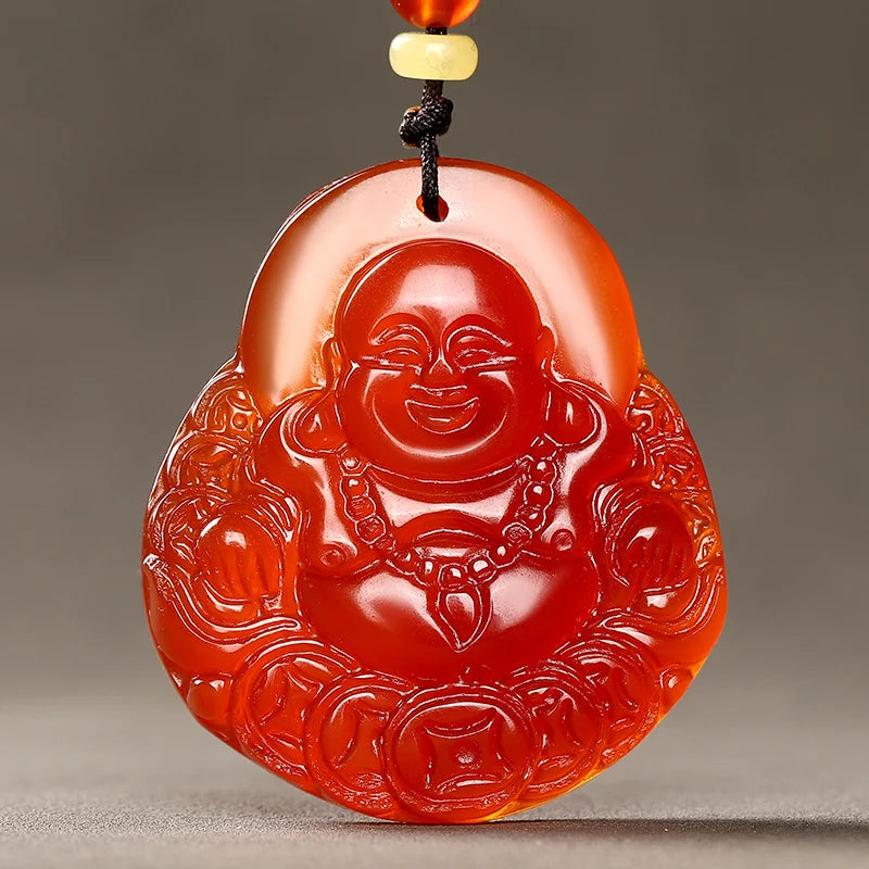 Red Agate Buddha Gong Jade Pendant Necklace Women's Money Charm