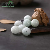 12x12mm Jadeite Round Dragon Carved Beads Necklace 8pcs