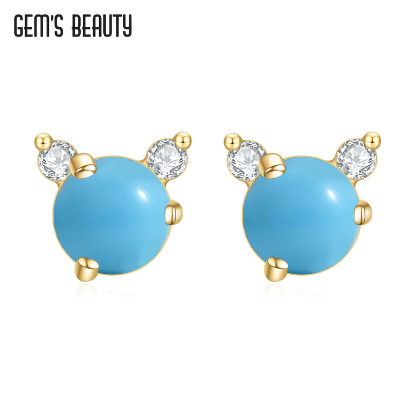 Gem's Beauty Turquoise Stud Earrings 925 Silver Fine Jewelry