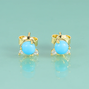 Gem's Beauty Turquoise Stud Earrings 925 Silver Fine Jewelry