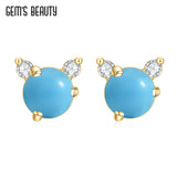 Gem's Beauty Turquoise Stud Earrings 925 Silver Fine Jewelry