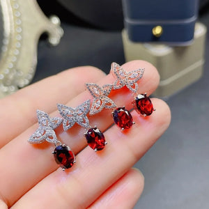 Natural Garnet Butterfly Earring 925 Sterling Silver for Party Wear
