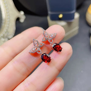 Natural Garnet Butterfly Earring 925 Sterling Silver for Party Wear