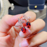 Natural Garnet Butterfly Earring 925 Sterling Silver for Party Wear