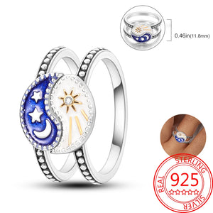 Gemini Matching 925 Sterling Silver Sun Moon Tai Chi Combination Ring