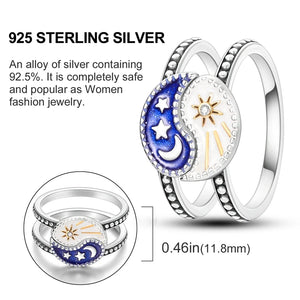 Gemini Matching 925 Sterling Silver Sun Moon Tai Chi Combination Ring