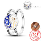 Gemini Matching 925 Sterling Silver Sun Moon Tai Chi Combination Ring