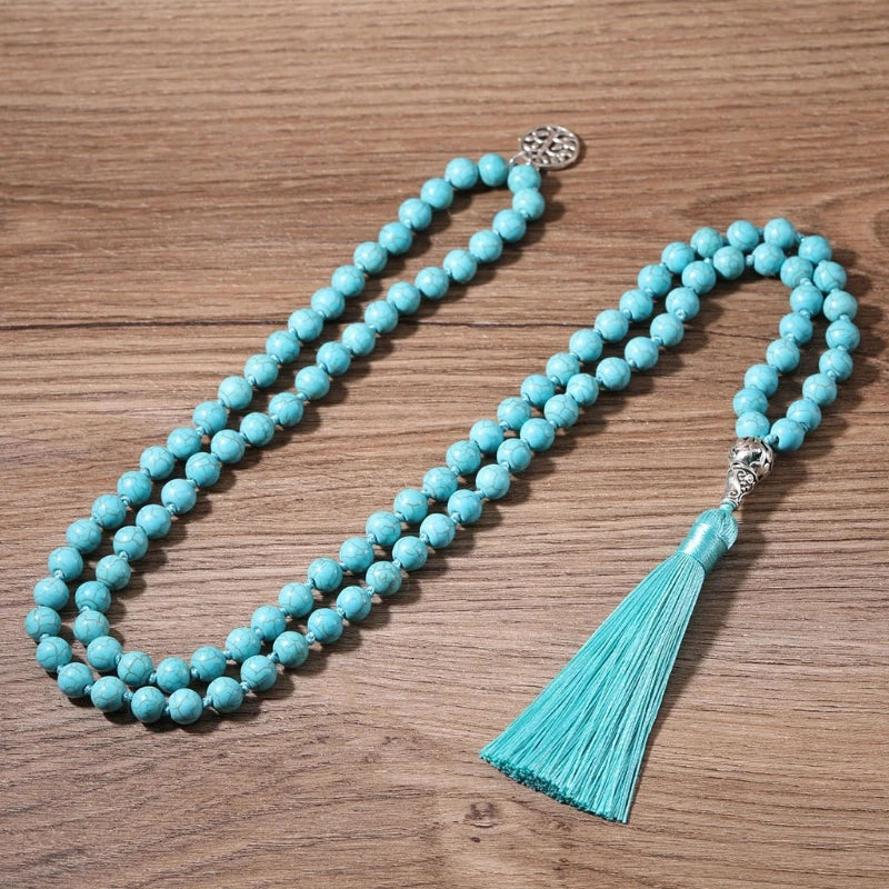 108 Hand-knotted 8mm Gemstone Beads Necklace