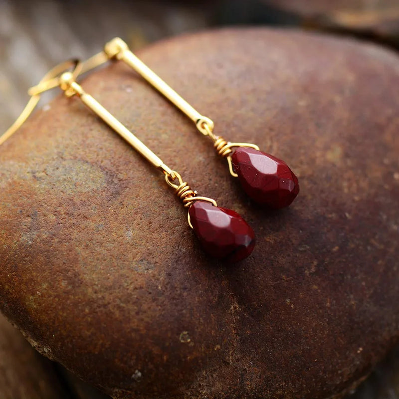 Red Jasper Drop Earrings for Women Bohemia Jewelry