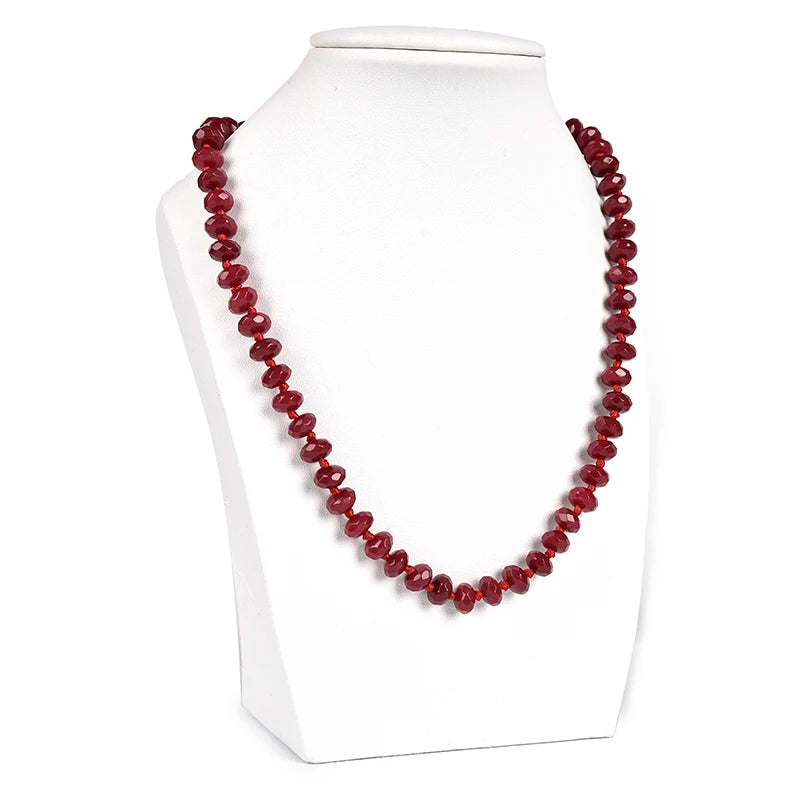 Red Chalcedony Faceted Abacus Beads Necklace 18in
