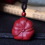 Men's Real Cinnabar Nine Tailed Fox Necklace Pendant