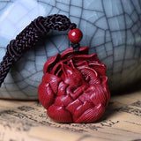 Men's Real Cinnabar Nine Tailed Fox Necklace Pendant
