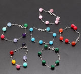 925 SS Silver Bangle with 8mm Yellow/Pink/Blue Sand Opal Crystals