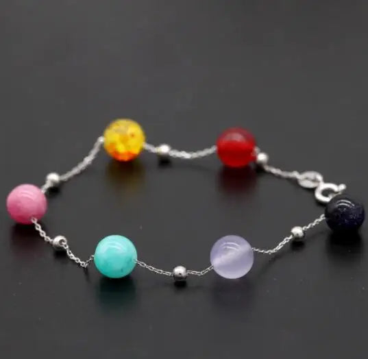 925 SS Silver Bangle with 8mm Yellow/Pink/Blue Sand Opal Crystals