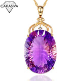 Amethyst Oval Crystal Pendant Necklace 18k Plated 36CT Lady Gift Jewelry