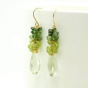 Green Gemstone Earrings - Amethyst Peridot Dangle Earrings
