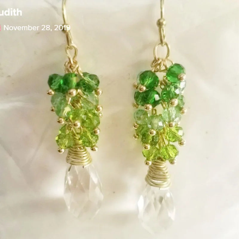 Green Gemstone Earrings - Amethyst Peridot Dangle Earrings