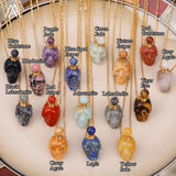 Skull Head Perfume Bottle Pendant Hand Carved Crystal Figurine Necklace