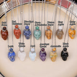 Skull Head Perfume Bottle Pendant Hand Carved Crystal Figurine Necklace