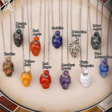 Skull Head Perfume Bottle Pendant Hand Carved Crystal Figurine Necklace