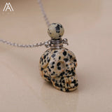 Skull Head Perfume Bottle Pendant Hand Carved Crystal Figurine Necklace