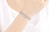 Pink Crystal Chain Bracelet with Silver Flower Charm