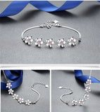 Pink Crystal Chain Bracelet with Silver Flower Charm