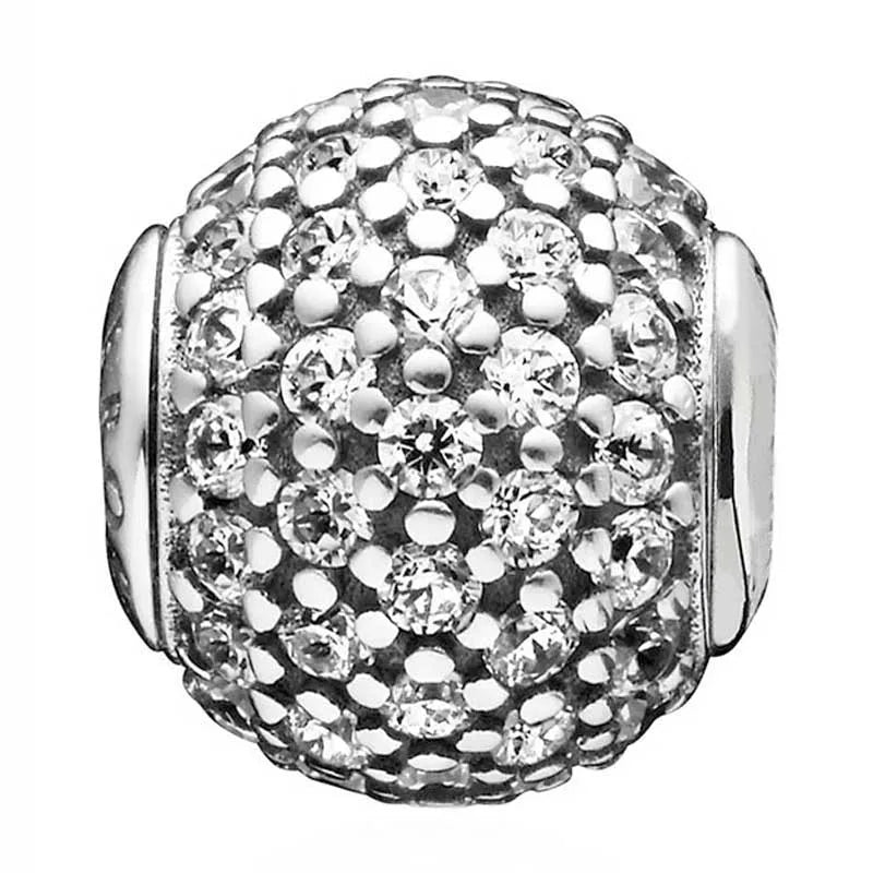 CZ Bead Charm Bracelet Bangle 925 Sterling Silver
