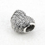 925 Silver Heart Clear CZ Charms Love Bead Bracelet Women Jewelry