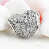 925 Silver Heart Clear CZ Charms Love Bead Bracelet Women Jewelry