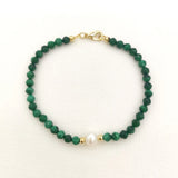 Malachite Bracelet Faceted Gemstones Pearl 14K Filled Women Fashion Jewelry