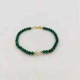 Malachite Bracelet Faceted Gemstones Pearl 14K Filled Women Fashion Jewelry