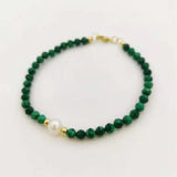 Malachite Bracelet Faceted Gemstones Pearl 14K Filled Women Fashion Jewelry