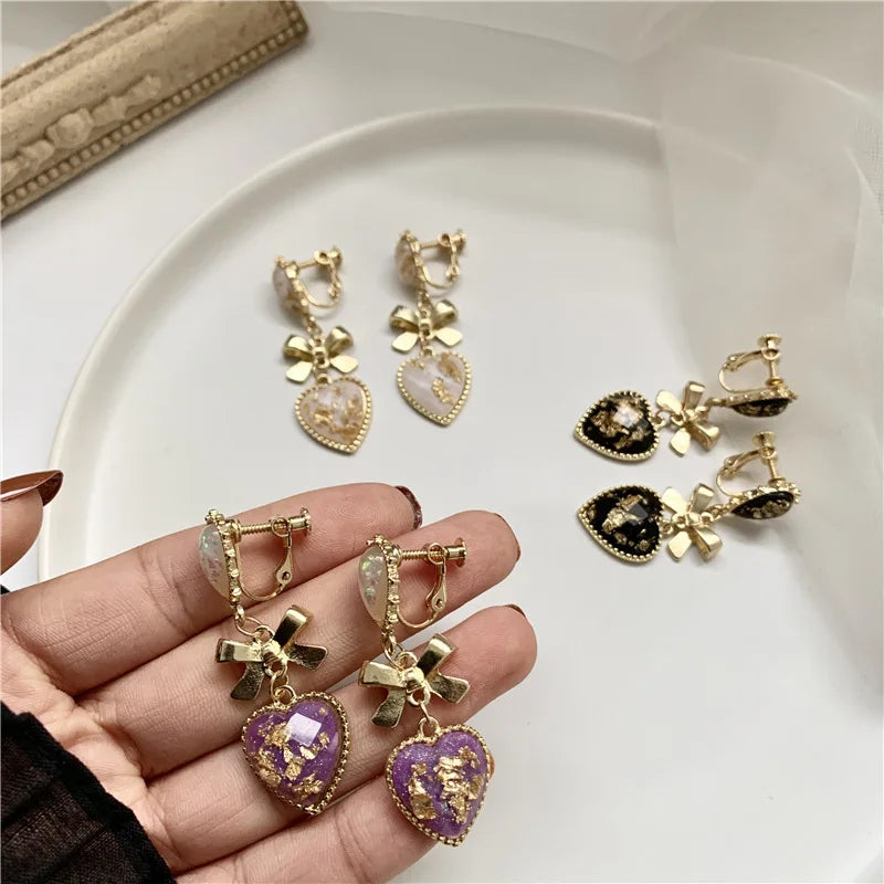 French Retro Baroque Palace Purple Heart Clip Earrings