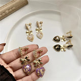 French Retro Baroque Palace Purple Heart Clip Earrings