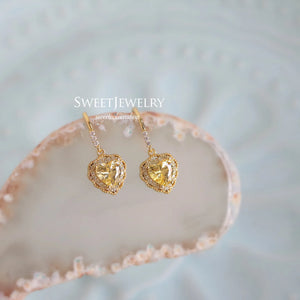 French Vintage Girl Yellow Diamond Earrings S925 Silver Plated
