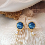 Vintage Silver Stud Earrings French Style Pearl Women's Jewelry
