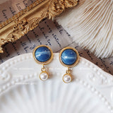 Vintage Silver Stud Earrings French Style Pearl Women's Jewelry