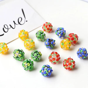 Retro 3D Flower Leaf Glass Beads DIY Jewelry Earrings
