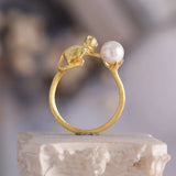 Gentle Cat Pearl Rings for Women Matte Light Party Jewelry